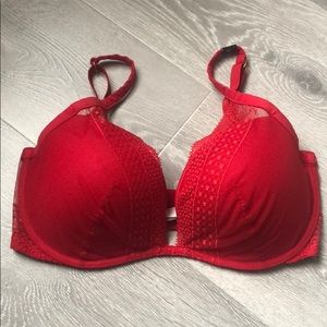 VS Red Lace Plunge Bra SZ 34DDD NEW